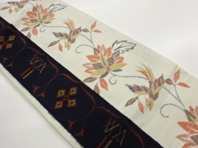 JAPANESE KIMONO / NAGOYA OBI / TSUMUGI / WOVEN FLORAL ARABESQUE